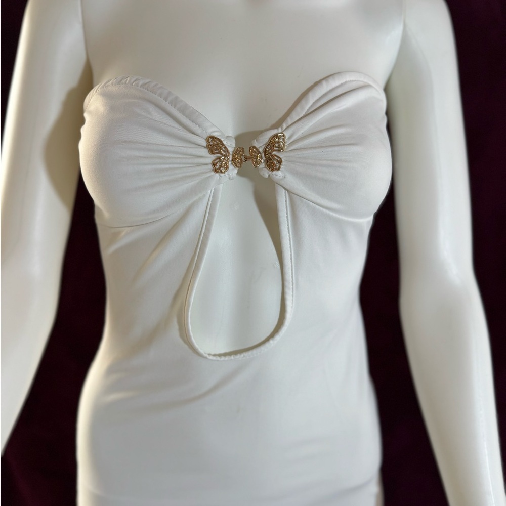 White Butterfly Strapless Maxi Dress Womens Keyhole Cutout Chic Summer Party New